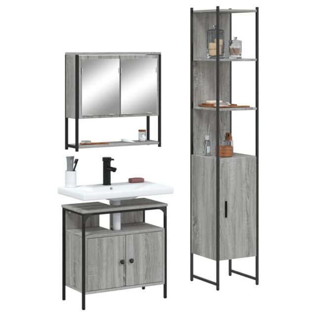 Berkfield Home 3 Piece Bathroom Furniture Set Grey Sonoma Engineered Wood - image 1