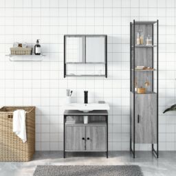 Berkfield Home 3 Piece Bathroom Furniture Set Grey Sonoma Engineered Wood - thumbnail 3