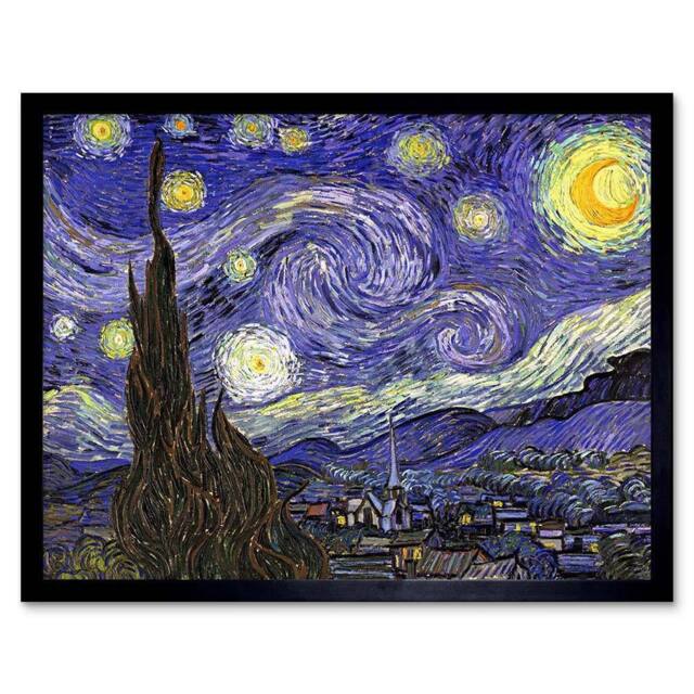 "Artery8 Vincent Van Gogh Starry Night Old Master Painting Framed Art Print in Blue - Size: W12"" x H16""" - image 1
