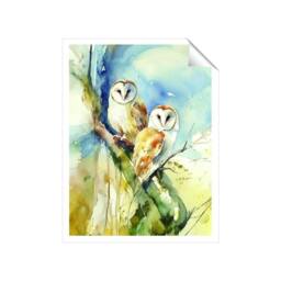 "Warren Reed - Designer Barn Owls Watercolour Unframed Art Print - Size: W8"" x H10""" - thumbnail 1