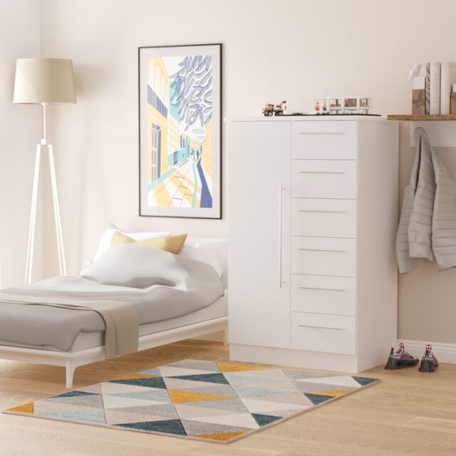 Ready Assembled 2 U Carlton 1 Door 5 Drawer Kids Robe (Ready Assembled) in White - Size: Large - image 1