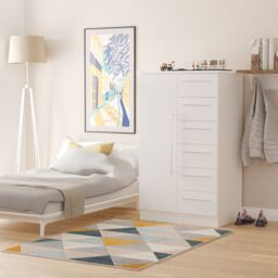 Ready Assembled 2 U Carlton 1 Door 5 Drawer Kids Robe (Ready Assembled) in White - Size: Large - thumbnail 1