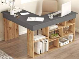 Vente-unique Corner Desk With Storage - Anthracite & Natural - LILEUL in Grey - thumbnail 7