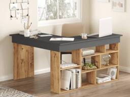 Vente-unique Corner Desk With Storage - Anthracite & Natural - LILEUL in Grey