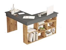 Vente-unique Corner Desk With Storage - Anthracite & Natural - LILEUL in Grey - thumbnail 2