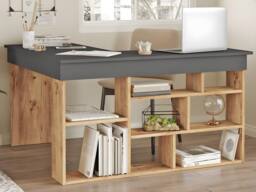 Vente-unique Corner Desk With Storage - Anthracite & Natural - LILEUL in Grey - thumbnail 8