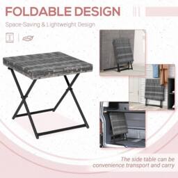 STILVORA Folding Square Table with Rattan Top in Grey - thumbnail 5