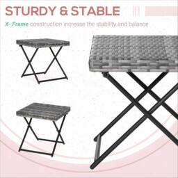 STILVORA Folding Square Table with Rattan Top in Grey - thumbnail 6