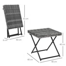 STILVORA Folding Square Table with Rattan Top in Grey - thumbnail 3