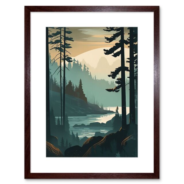 "Artery8 Wall Art Print Great Bear Rainforest Misty Sunrise Landscape Artwork Framed 9X7 Inch in Brown - Size: W7"" x H9""" - image 1