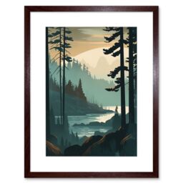 "Artery8 Wall Art Print Great Bear Rainforest Misty Sunrise Landscape Artwork Framed 9X7 Inch in Brown - Size: W7"" x H9""" - thumbnail 1