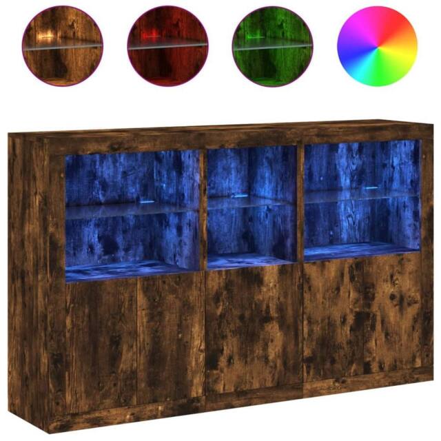 Berkfield Home Sideboard with LED Lights Smoked Oak 162x37x100 cm in Brown - Size: 162 x 37 x 100 cm - image 1
