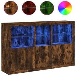 Berkfield Home Sideboard with LED Lights Smoked Oak 162x37x100 cm in Brown - Size: 162 x 37 x 100 cm - thumbnail 1