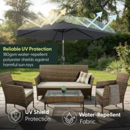 Keplin 2.3m Tilting Parasol Umbrella - Crank & Tilt Sun Shade with Cover in Grey - thumbnail 2