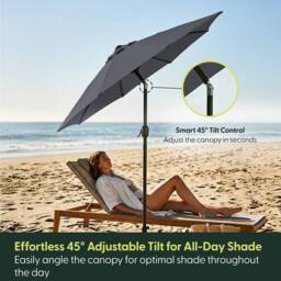Keplin 2.3m Tilting Parasol Umbrella - Crank & Tilt Sun Shade with Cover in Grey - thumbnail 3