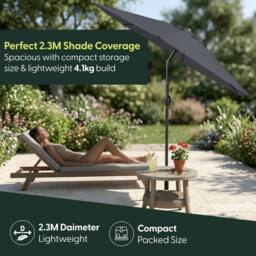 Keplin 2.3m Tilting Parasol Umbrella - Crank & Tilt Sun Shade with Cover in Grey - thumbnail 6