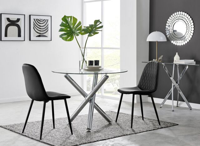 FurnitureboxUK Selina Round Glass Chrome Leg Dining Table & 2 Corona Black Leg Chairs - Size: 2 Person - image 1