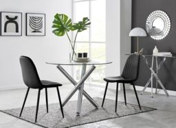FurnitureboxUK Selina Round Glass Chrome Leg Dining Table & 2 Corona Black Leg Chairs - Size: 2 Person - thumbnail 1