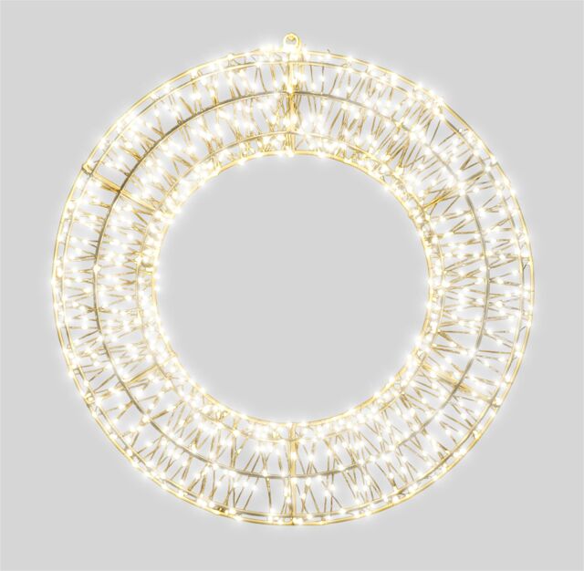 Xmas Haus 50x5cm 2D White Metal Wreath with 720 Warm White LED in Black - Size: 50x5 cm - image 1