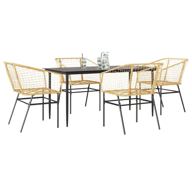 Berkfield Home 5 Piece Garden Dining Set Brown Poly Rattan Glass - image 1