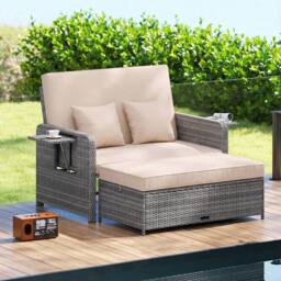 Costway PE Wicker Daybed w/Adjustable Backrest 2PCS Patio Rattan Furniture Set - thumbnail 3