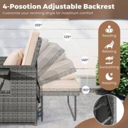 Costway PE Wicker Daybed w/Adjustable Backrest 2PCS Patio Rattan Furniture Set - thumbnail 4
