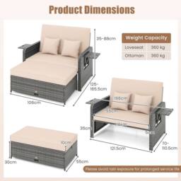 Costway PE Wicker Daybed w/Adjustable Backrest 2PCS Patio Rattan Furniture Set - thumbnail 2