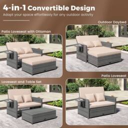 Costway PE Wicker Daybed w/Adjustable Backrest 2PCS Patio Rattan Furniture Set - thumbnail 8