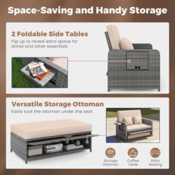 Costway PE Wicker Daybed w/Adjustable Backrest 2PCS Patio Rattan Furniture Set - thumbnail 9