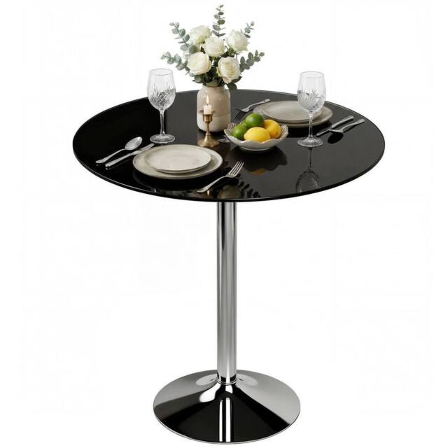 NESTLUNE Round Bar Table, Dining Table with Tempered Glass Top & Steel Frame in Black - Size: 100 cm x 80 cm - image 1