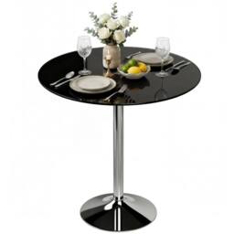 NESTLUNE Round Bar Table, Dining Table with Tempered Glass Top & Steel Frame in Black - Size: 100 cm x 80 cm - thumbnail 1