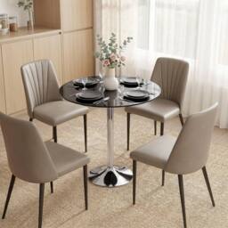 NESTLUNE Round Bar Table, Dining Table with Tempered Glass Top & Steel Frame in Black - Size: 100 cm x 80 cm - thumbnail 4
