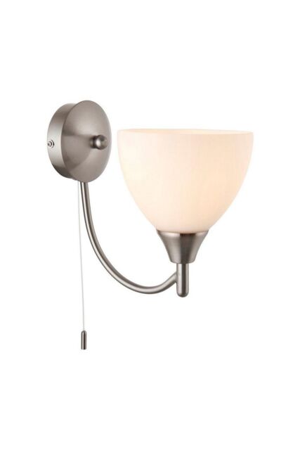 Netlighting Alton 1 Light Wall Light Satin Chrome with Matt Opal Glass Shade E14 in Grey - image 1