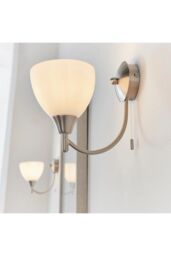 Netlighting Alton 1 Light Wall Light Satin Chrome with Matt Opal Glass Shade E14 in Grey - thumbnail 4