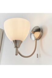 Netlighting Alton 1 Light Wall Light Satin Chrome with Matt Opal Glass Shade E14 in Grey - thumbnail 2