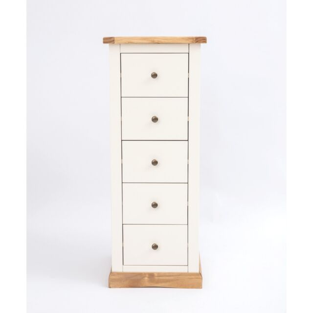 Cabinet Bits Trevi 5 Drawer Narrow Chest of Drawers Brass Knob in Off-White - image 1
