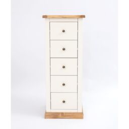 Cabinet Bits Trevi 5 Drawer Narrow Chest of Drawers Brass Knob in Off-White - thumbnail 1