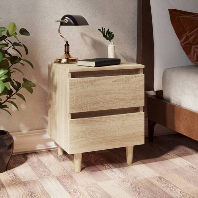 Berkfield Home Bed Cabinets & Solid Pinewood Legs 2 pcs Sonoma Oak 40x35x50 cm in Brown - Size: 40 x 35 x 50 cm - image 1