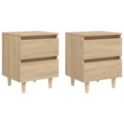 Berkfield Home Bed Cabinets & Solid Pinewood Legs 2 pcs Sonoma Oak 40x35x50 cm in Brown - Size: 40 x 35 x 50 cm - thumbnail 2