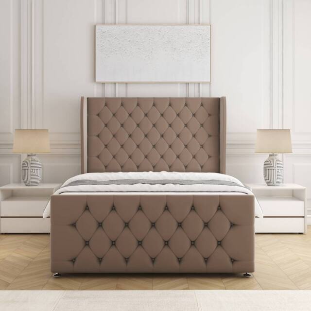 "BSSPOKE Anna Plush Velvet Divan Bed 54"" Headboard & Mattress No Drawers in Bronze - Size: Double" - image 1