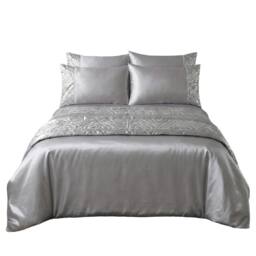 Snug City Shimmer Duvet Cover Set Luxury Bedding with Elegant Metallic Finish in Silver - Size: Double - thumbnail 2