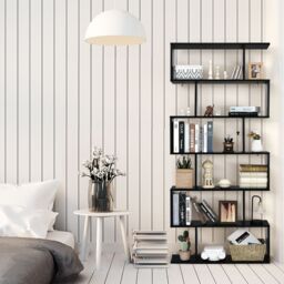 Costway 6-tier Bookcase Industrial S-Shaped Bookshelf Wooden Storage Display Rack in Black - thumbnail 4