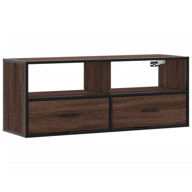 Berkfield Home TV Cabinet Brown Oak 100x31x39.5 cm Engineered Wood & Metal - image 1