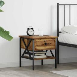 Berkfield Home Bedside Table Old Wood 40x42x45 cm Engineered Wood in Brown - Size: 40 x 42 x 45 cm - thumbnail 2