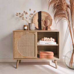 sweeek 80cm wood & rounded cane rattan sideboard in Beige - thumbnail 4