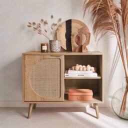 sweeek 80cm wood & rounded cane rattan sideboard in Beige - thumbnail 1
