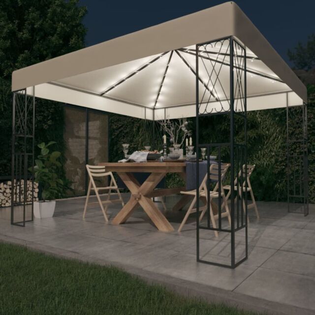 Berkfield Home Gazebo with LED String Lights 3x3 m Cream Fabric in Beige - image 1