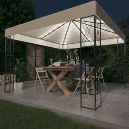 Berkfield Home Gazebo with LED String Lights 3x3 m Cream Fabric in Beige - thumbnail 1