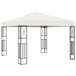 Berkfield Home Gazebo with LED String Lights 3x3 m Cream Fabric in Beige - thumbnail 3