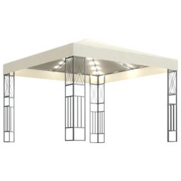 Berkfield Home Gazebo with LED String Lights 3x3 m Cream Fabric in Beige - thumbnail 2
